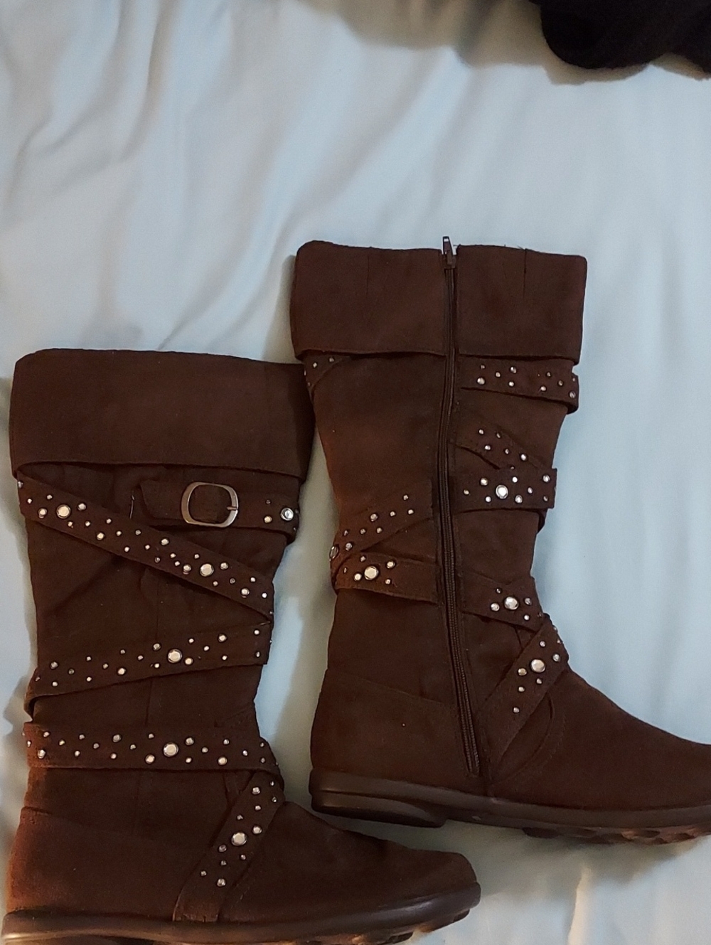 Women's Brown Tall Studded Fauxa Suede Boots